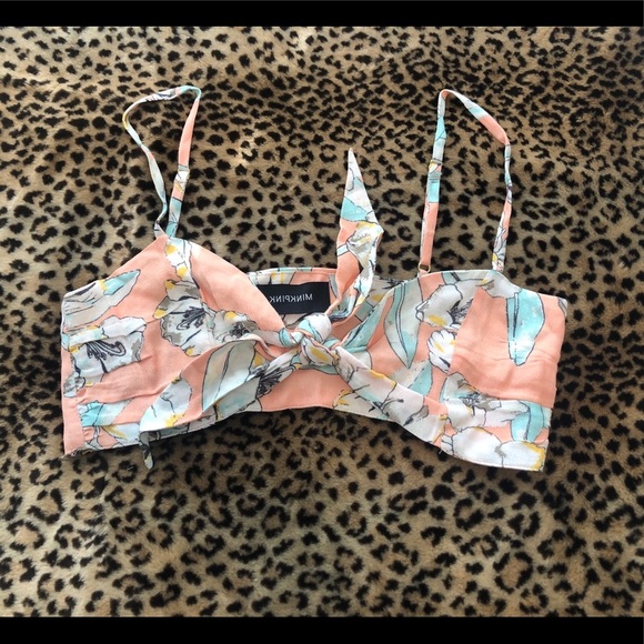 MINK PINK Palm Springs Tie Front Crop Top SIZE XS - Picture 3 of 6